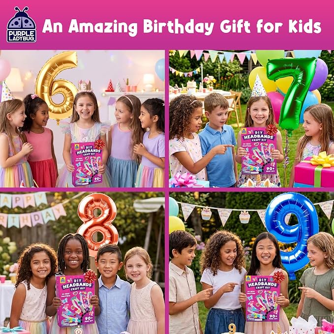 Glamour Headband Making Kit for Girls Ages 5+, Mess-Free Playdate Activity | DIY Craft Kit with 6 Satin Headbands for Girls, Easy to Make, Screen-Free Activity, Birthday Gifts for 5 Years Old Girls
