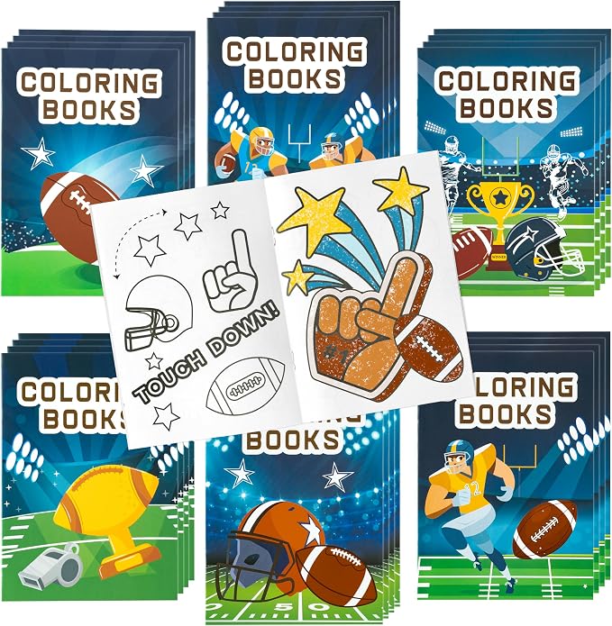 24Pcs Football Coloring Books Sport Themed DIY Color-in Pages | Football Helmet Glove Trophy, Drawing Booklet Bulk, Party Favors, Gifts, Classroom Reward, School Supplies, Art Activity