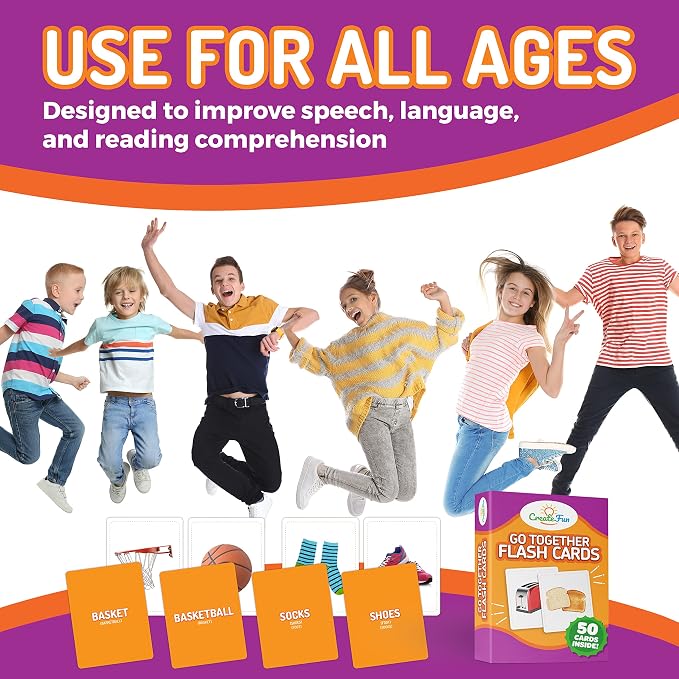 CreateFun Go Together Flash Cards, 50 Real Matching Picture Cards, 25 Pairs | Cognitive tool - Kids,Adults,Speech therapy,ESL,Autism learning,Dementia activities,Memory,Language Development & Classroom