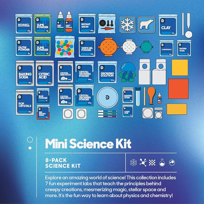 Discovery Mini Science Kit 8-Pack, 32 STEM Science Experiments for Kids, Chemistry, Crystal Growing, Slime, Magic, Space, Creepy, Frozen Activity Sets, Educational Learning Toy, Boys Girls Gift Age 8+