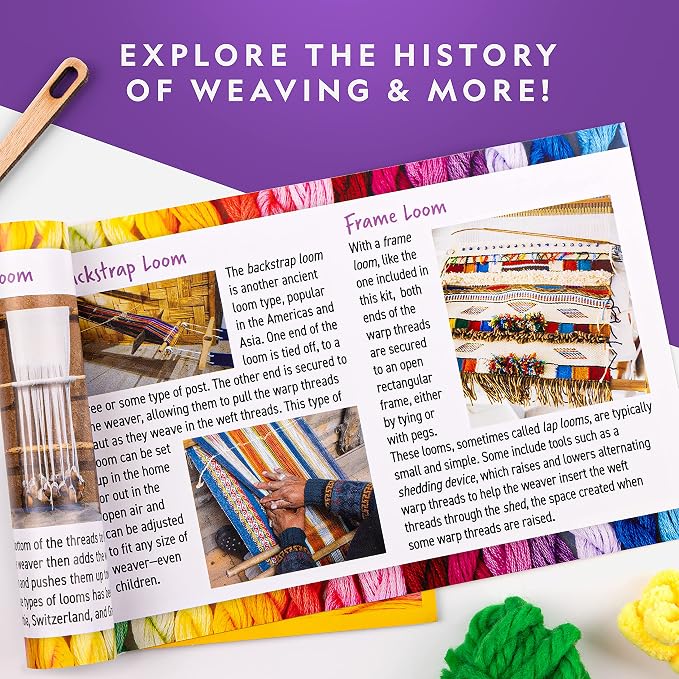 National Geographic Wooden Loom Weaving Arts and Crafts Kit for Kids | Weaving Loom for Kids, Colorful Yarn, 3 Easy Designs, Step-by-Step Weaving, Fine Motor Skills, Creative Craft Activity