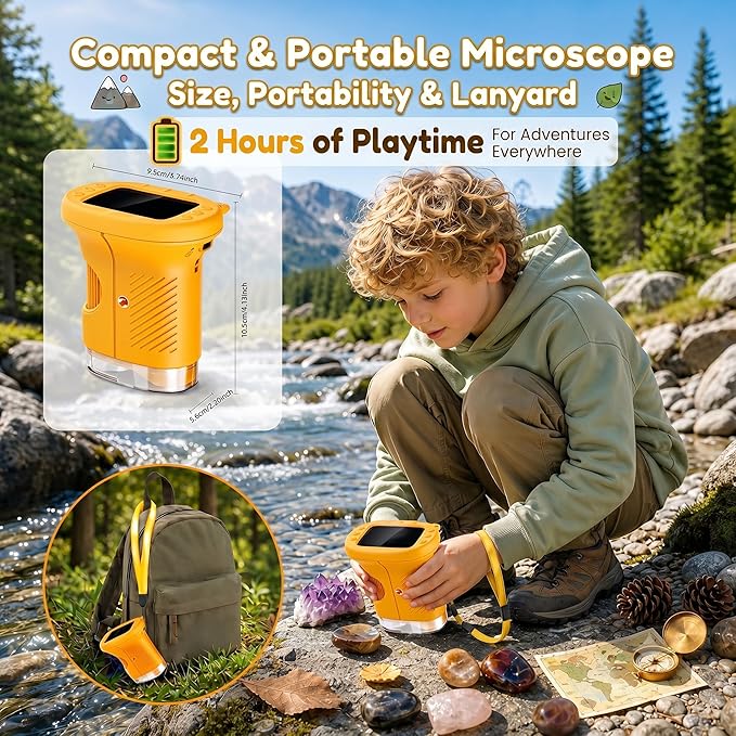 Kids Microscope, 4K 1000X Zoom, 2.4" Screen, STEM Toy for Ages 4-8 | Digital Microscope with Photo & Video Recording, 8 LED, USB Rechargeable, No Slides Needed, Birthday Gift for Boys Girls 4-12
