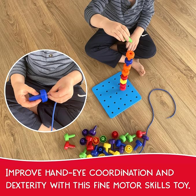 Foam Peg Board Toy - 36 Pegs, Foam Board, Lacing String, Storage Bag - Occupational Therapy Toys - Fine Motor Skills Toys for Toddlers and Kids (Blue)