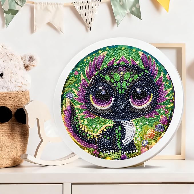 Gemozaic Dragon Diamond Art Kits for Kids Ages 8-12, Round Frame, 8 x 8 in | Black Dragon Diamond Art for Kids 10 Year Old, DIY Easy Kid Gem Painting, Cute Animal Arts and Crafts for Girl Birthday Gift