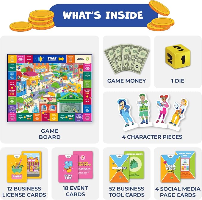 My First Little Business Financial Literacy Game, Kids Money Board Game | Board game for kids ages 8-12 learning money skills, entrepreneurship, financial education, great for family & classroom