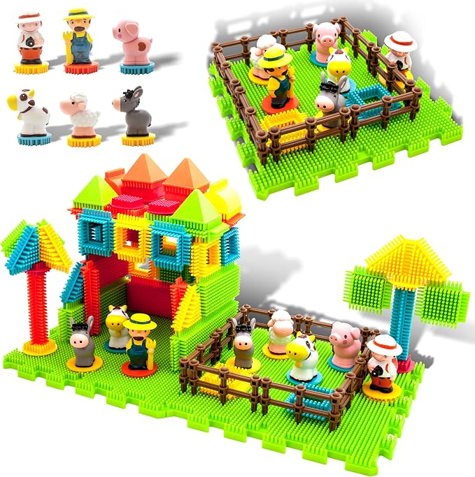 PicassoTiles PTB100 100pcs Hedgehog Shape 3D Building Blocks Tiles Farm Theme Set Learning Playset STEM Toy Set Educational Kit Child Branin Development Preschool Kindergarten Toy