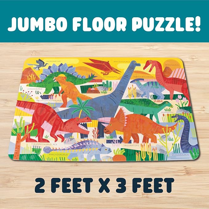 Chuckle & Roar - 50 Piece Dinosaur Floor Jigsaw Puzzle for Kids Ages 4-8 | Glow in the Dark, Dinosaur Large Pieces,3ft x 2ft giant format, Educational,Fine Motor Skills, Giftable