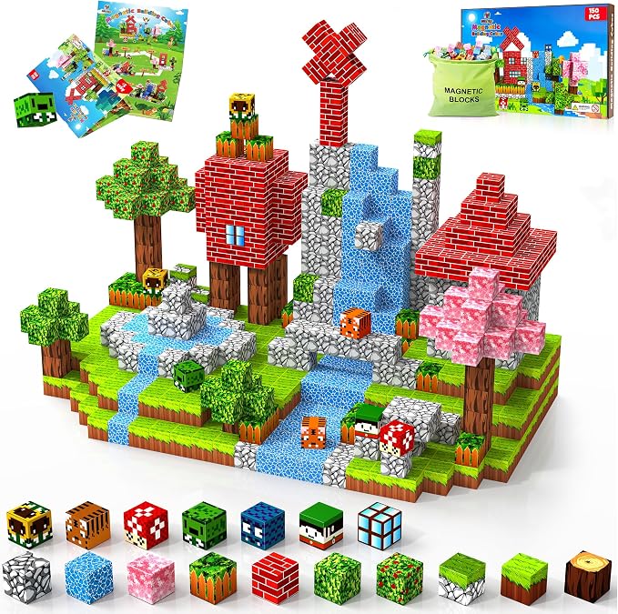 Magnetic Blocks Toys for Kids Age 3+, Forest World, 150PCS | Magnetic Building Cube, Construction Toys for Boys & Girls Age 3-4 5 6 7 8-12, Sensory Tiles Building Gift for Birthday