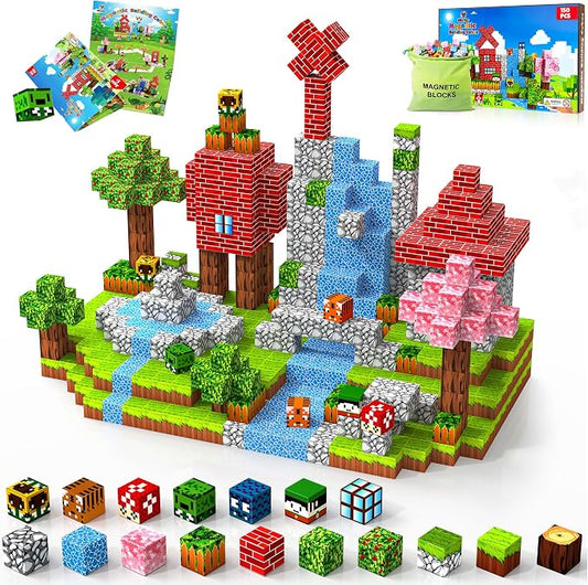 Magnetic Blocks Toys for Kids Age 3+, Forest World, 150PCS | Magnetic Building Cube, Construction Toys for Boys & Girls Age 3-4 5 6 7 8-12, Sensory Tiles Building Gift for Birthday