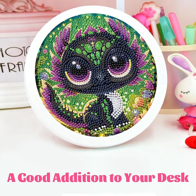 Gemozaic Dragon Diamond Art Kits for Kids Ages 8-12, Round Frame, 8 x 8 in | Black Dragon Diamond Art for Kids 10 Year Old, DIY Easy Kid Gem Painting, Cute Animal Arts and Crafts for Girl Birthday Gift