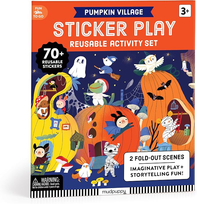 Mudpuppy Pumpkin Village Sticker Play Activity Set – Reusable Sticker Set Featuring Fun Fall Pumpkin Scene
