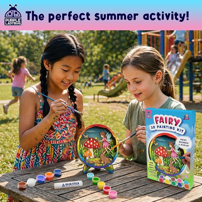 Fairy 3D Painting Kit Craft Kits - Kids Painting Set - Wooden Crafts to Paint, 6 7 8 9 10 Year Old Girl Birthday Gifts, Art Sets for Girls Ages 8-12, Arts and Crafts Toys for Girls 8-10