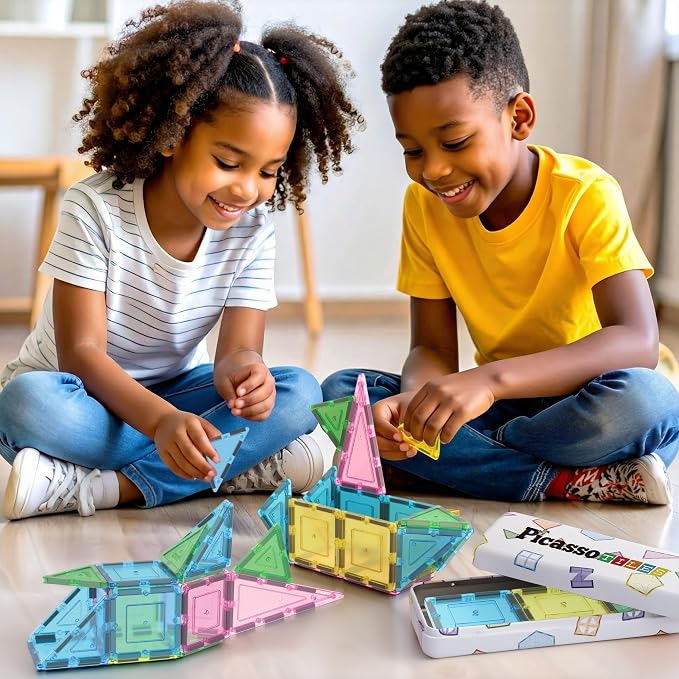 PicassoTiles Magnetic Tiles 20PC Construction Building Blocks Toy with Tin Storage Travel Case Creative Developmental Kids Learning Magnet Tile Education Cognitive Skill Toys Boys Girls Ages 3+ PT11