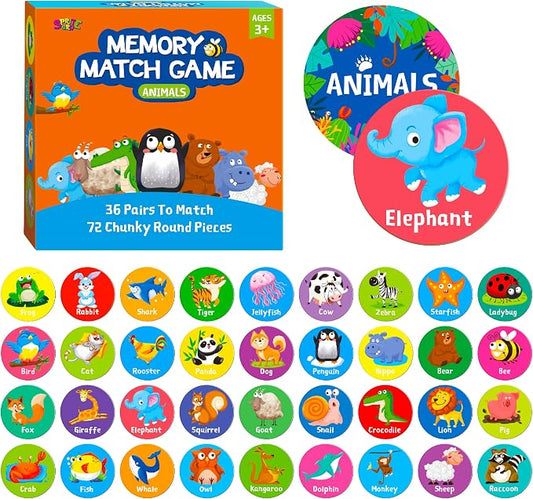 SpriteGru Memory Matching Game, 72 PCS Animal Matching Cards for Toddlers 36 Pairs Memory Cards for Preschool 4 5 6 Years Old