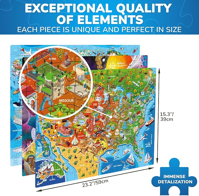 500 Piece Puzzles for Adults - 3 Educational Map Puzzles for Adults | Learning Floor Puzzles of the United States, World and Space - Games and Toys for 15 Year Old