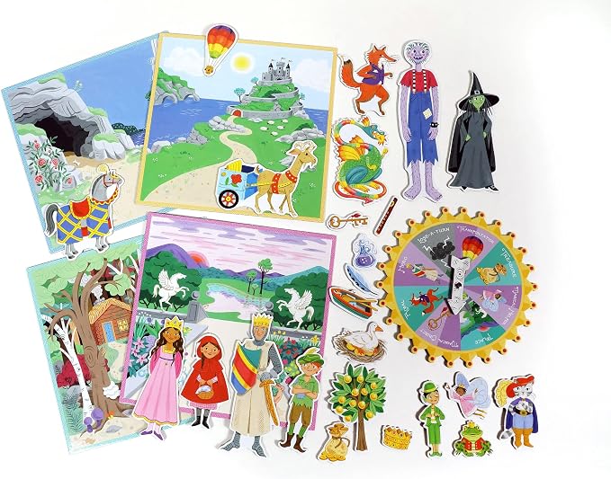 eeBoo Fairytale Spinner Game, Story Building Game, Ages 5+, 2-4 Players | Introduces storytelling & creative thinking. Includes spinner & thematic pieces to create your own story. 15 minute game play