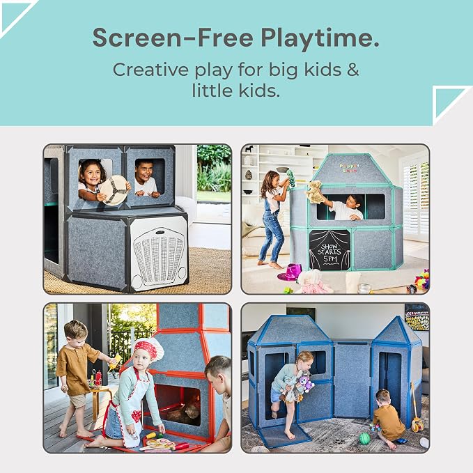Superspace Giant Magnetic Fort Building Panels - The Little Set, Charcoal, 16 Panels, Life-Size Magnetic Tiles for Kids, Build Forts Castles Nooks, Eco-Felt STEM Toy Ages 3+, Indoor & Outdoor
