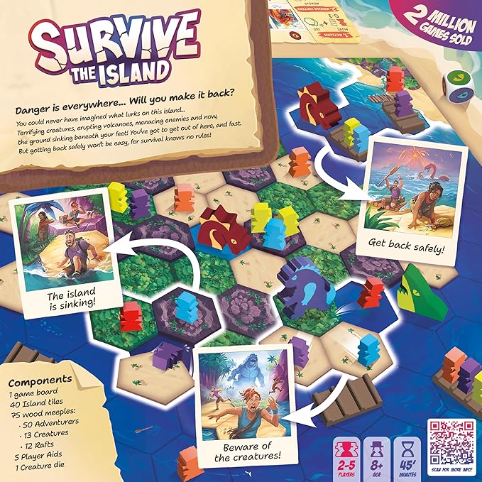 Survive The Island Board Game (2024 Edition) | Thrilling Escape Adventure with New Monsters! Fun Strategy Game for Kids & Adults, Ages 8+, 2-5 Players, 45 Mins