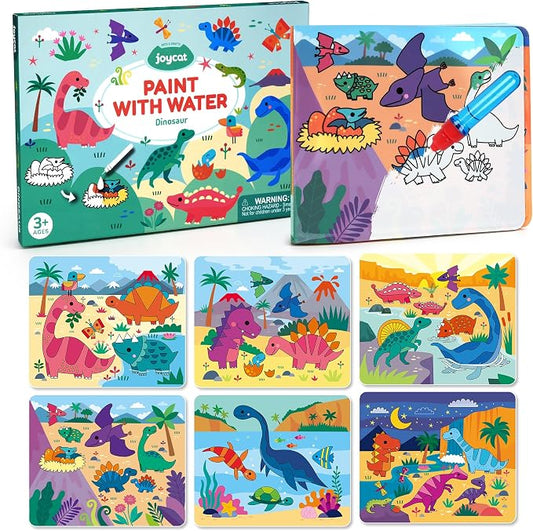 JoyCat Paint with Water Coloring Book for Toddlers, Reusable (Dinosaur) | Water Coloring Books with Water Pens, No Mess Travel Toy for Kids to Develop Creativity,Educational Learning Kits Gifts