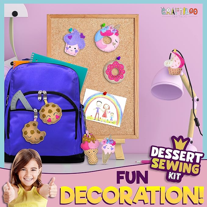 Dessert Sewing Kit for Kids Ages 8-12 - 12 Pre-Cut Felt Plush Treats