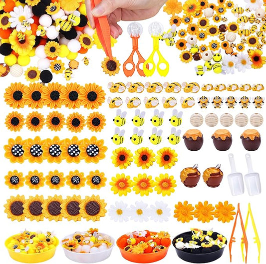 VYTHELIS 185PCS Bee & Sunflower Sorting and Counting Materials Set, Spring Summer Activity Supplies, Fine Motor Manipulatives for Classroom, Home and Travel Use（Sunflower ）