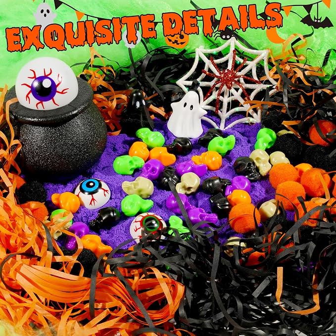 Bbiamsleep Halloween Sensory Bin, 141 Pcs Halloween Sensory Bin Filler | Halloween Sensory Bin Items, Halloween Sensory Kit with Sandboxes Accessories