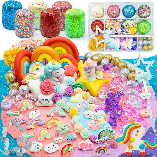 SIMPLIPLAY Unicorn Sensory Dough Kit, 6PCS 18oz Glitter Doughs | Non-Toxic Colorful Sensory Dough with Accessories(120 Pcs+) for Girls with Cutter, Unicorn Toys, Improve Fine Motor Skills