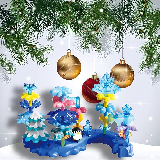 Toys for 3 4 5 6 Years Old Toddlers, 40PCS Snow Garden Stacking Toy | DIY Building Blocks, STEM Educational Preschool Kindergarten Toy for Girls, Christmas Birthday Easter Gift with Storage Bag