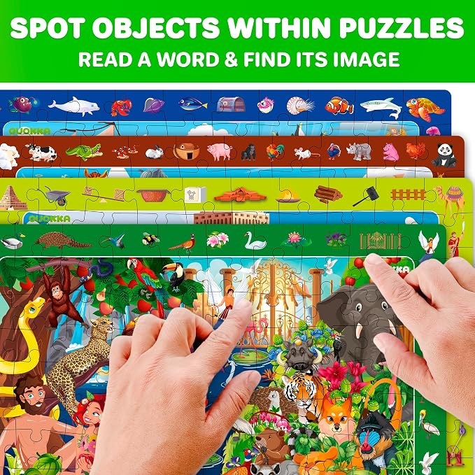 60 Piece Puzzles for Kids Ages 6-8 - 4 Jigsaw Bible Kids Puzzles Ages 4-6 | Christian Religious Puzzles for Kids Ages 8-10 - Noah's Ark Toy - Tower of Babel - Garden of Eden - Educational Children Gift