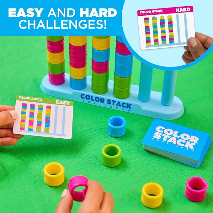 Color Stack Challenge by Relatable – A Fast-Paced Color Matching Puzzle Game for Fun Parties and Family Game Night. Includes 2 Stack Racks, 50 Challenge Cards, 80 Rings & Instructions