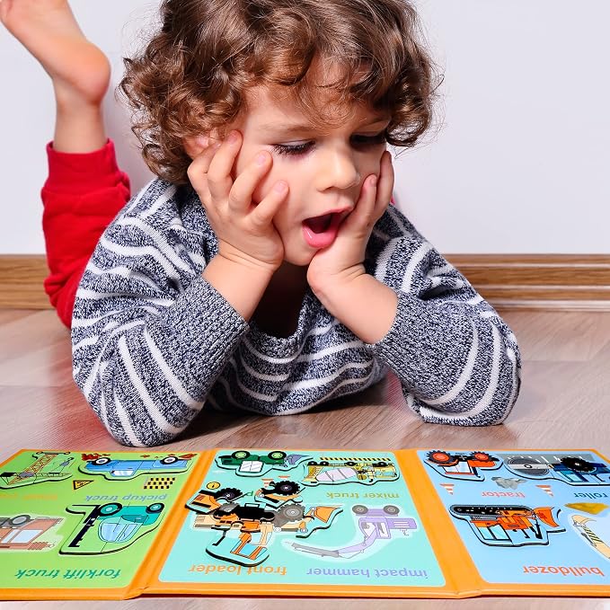 Magnetic Puzzles for Kids Ages 3-5, Travel Toddler Excavator Puzzle Toy | Refrigerator Magnet Game for Ages 4-6, Learning & Birthday Gift for Boys, Car Airplane Road Trip Quiet-Time Activity Toys