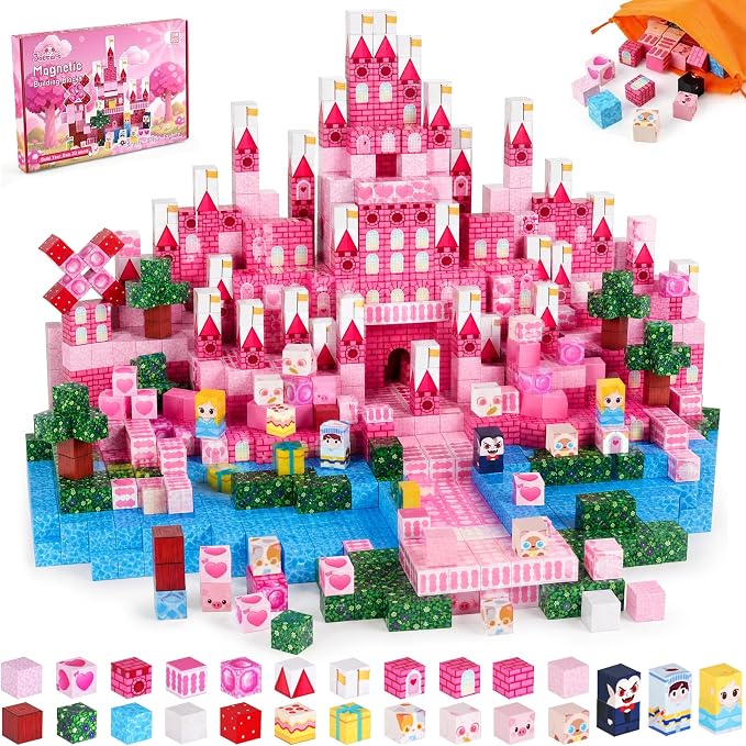 3 otters 150PCS Magnetic Blocks, with a Storage Bag, Princess Castle | Montessori Building Toys for Girls, Stem Thinking, Spatial Skills, Hands-on Focus, Hoilday Gifts