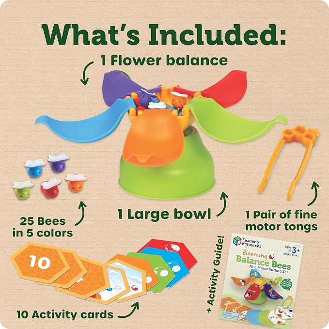 Learning Resources Blooming Balance Bees Fine Motor Sorting Set | Preschool Learning Activities, Fine Motor Games, Color Sorting Toys for Toddlers 3-5, Matching and Counting Toys for Toddlers