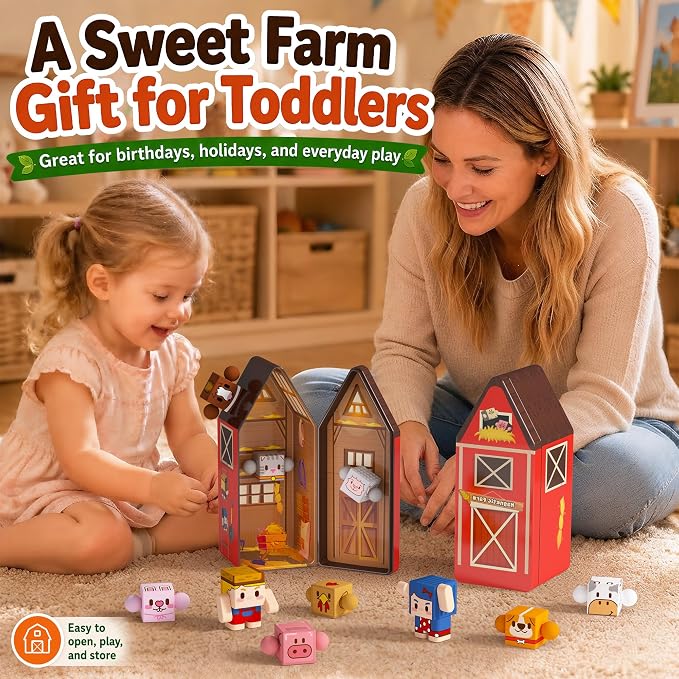 GobiDex Magnetic Travel Toys Farm Figures Set in a Portable Tin for Kids 3+ | Role Play Game, Kids Airplane Essentials, Road Trip, On-the-Go, Quiet Time, Toddler, Compatible, Poseable, Birthday Gift