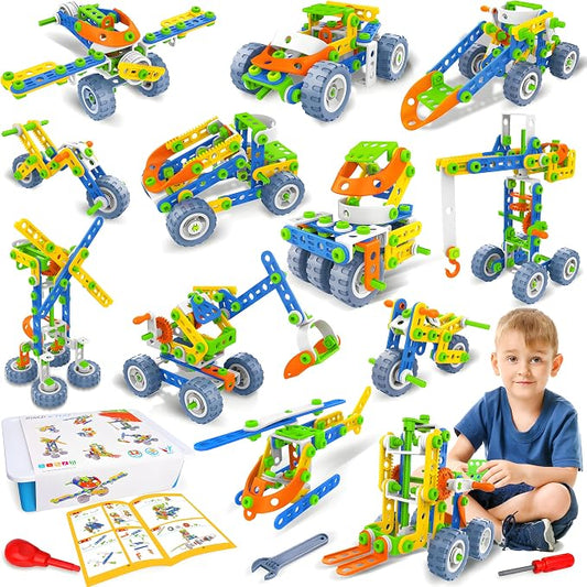 MOONTOY STEM Toys for 4 5 6 7 8+ Year Old Boy Birthday Gift, Building Toys for Kid Age 4-8 5-7 6-8 8-12, Preschool Educational Stem Kit for Boy Girl Christmas Idea Gift, 152PCS, 12 in 1 Building Toys
