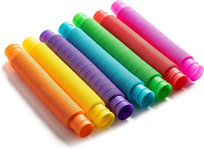 Special Supplies Fun Pull and Stretch Tubes for Kids - Pop, Bend, Build, and Connect Toy, Provide Tactile and Auditory Sensory Play, Colorful, Heavy-Duty Plastic (16-Pack Primary Colors)