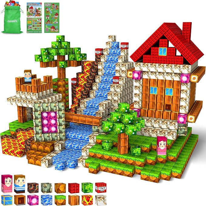 GaHoo 220PCS Magnetic Blocks, Forest Magnetic Building Cubes for Kids | Strong Sturdy Magnetic Building Blocks, Forest-themed Sensory Learning Toy, with A Storage Bag, Ideal Birthday Gift for Kids