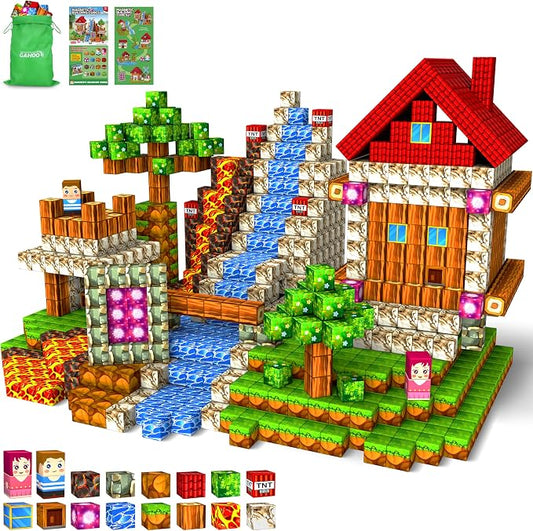 GaHoo 220PCS Magnetic Blocks, Forest Magnetic Building Cubes for Kids | Strong Sturdy Magnetic Building Blocks, Forest-themed Sensory Learning Toy, with A Storage Bag, Ideal Birthday Gift for Kids
