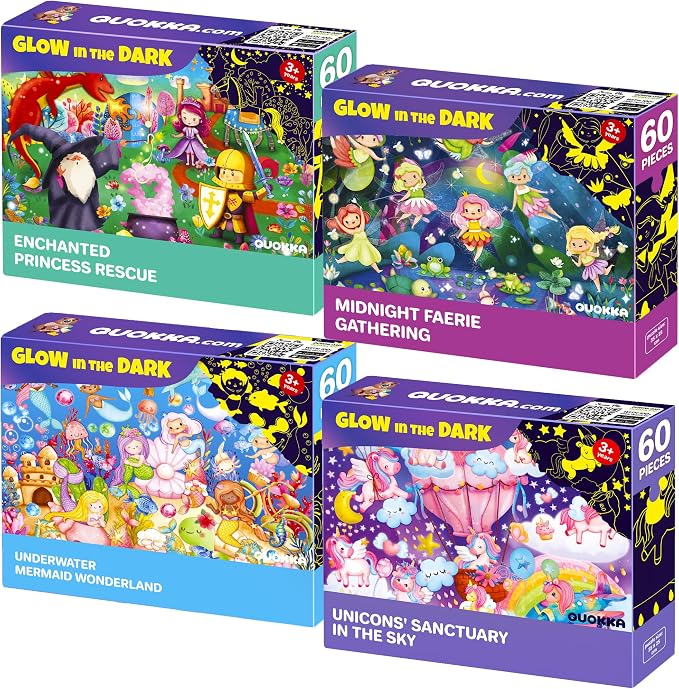 60 Piece Puzzles for Kids Ages 4-6 - 4 Unicorn Toddler Puzzles for Kids 4-8 | Glow in the Dark Puzzles with Mermaids and Fairy Tale - Fun Educational Toddler Game Toys Gift for Boys and Girls