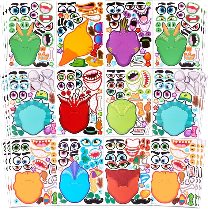 JOYIN 36PCS 9.8"x6.7" Make a face Stickers for Kids, Make Your Own Dinosaur Stickers, Animal Party Favors Kids Crafts, Goodie Bags Stuffers, Classroom Rewards