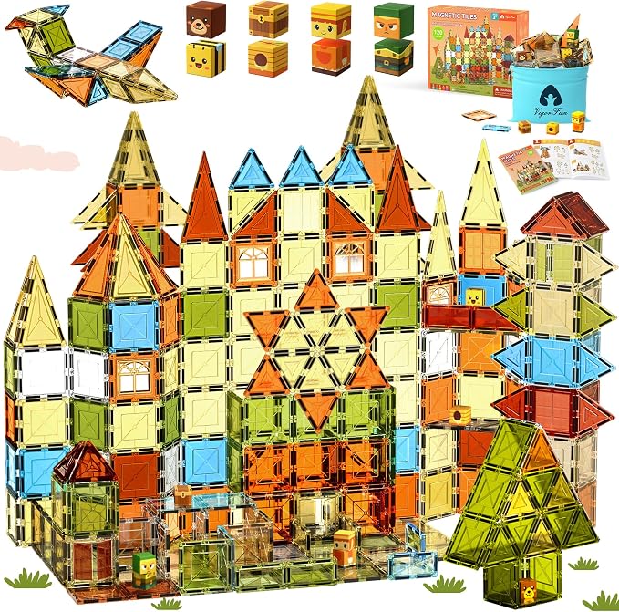 Magnetic Tiles Building Toys with 8 Magnetic Blocks for Kids Ages 3-5 4-8 | STEM Construction Kit, Educational Sensory Magnetic Toys Gifts for Ages 3-5 4-8 Toddler Boys Girls Learning Classroom