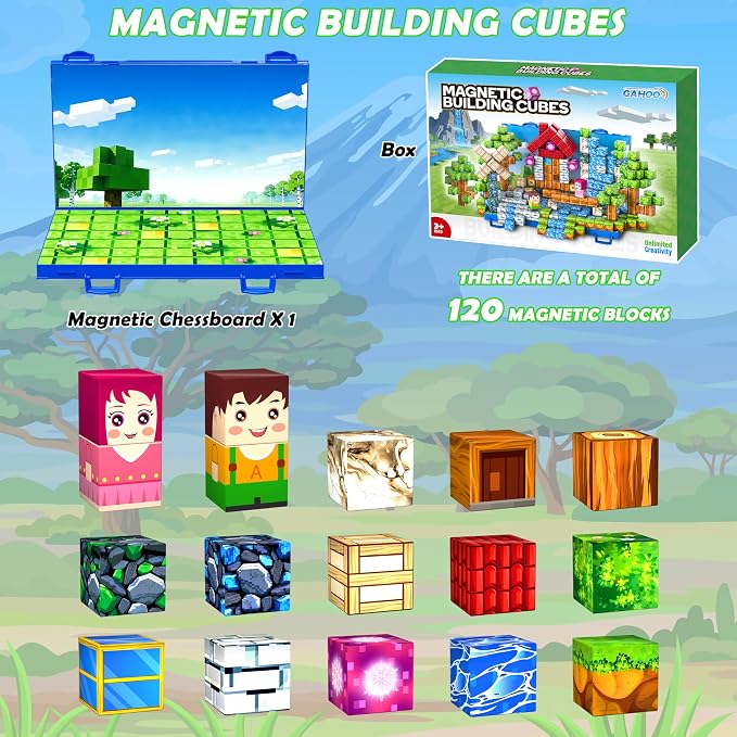 120PCS Magnetic Blocks, Forset Magnetic Building Blocks Tiles for Kids 3+ | 3D Forest Magnetic Cubes, Strong Sturdy Magnet Construction Set, Ideal Christmas Birthday Sensory Toy Gift for Kids 3 4 5-10