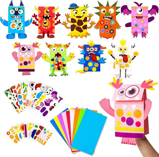 WATINC Hand Puppet Making Kit, Paper Sock Puppet Toys for Kids (Monsters) | 9 Styles, Make Your Own Storytelling & Role Play Crafts, Creative Group Activity, Party Favors & Gifts for Kids Ages 4-8