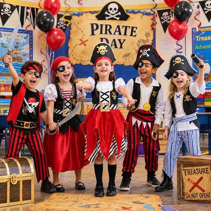 Lingway Toys Kids Pirate Costume,Boys Pirate Role Play Dress Up Set | Perfect for Halloween & School Pirate Day & Cruise Pirate Night Party