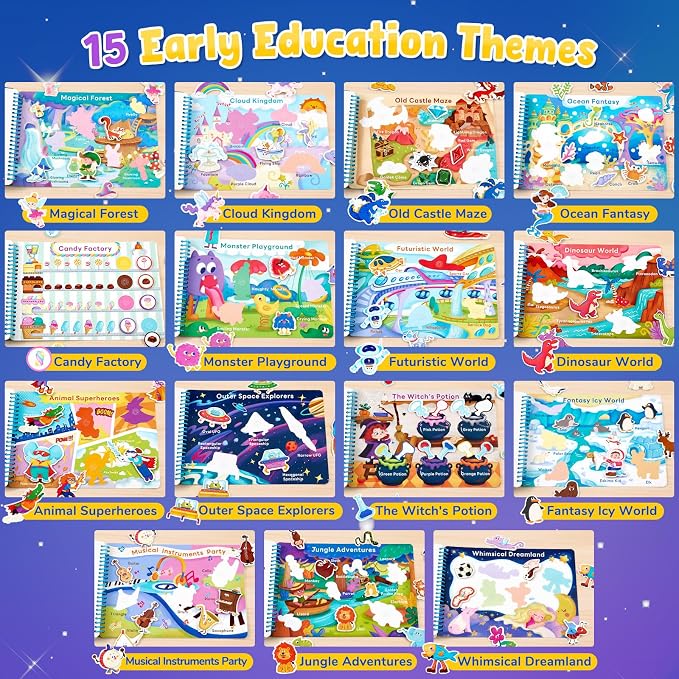 JoyCat Imagination Busy Book for Toddlers Ages 3-5, English | 15 fantasy scenes with magical creatures, underwater adventures and role-play worlds build creativity and preschool skills