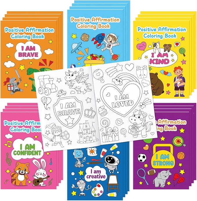 24Pcs Positive Affirmation Coloring Books Motivational DIY Pages | Color-in Drawing Booklet, Promote Confidence Activity, Stress Relieving, Party Favor, School Supplies, Classroom Reward, Gift
