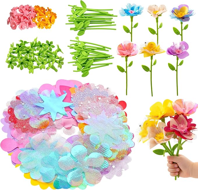 180 Piece Fabric Flower Refill Kit for DIY Bouquets and Flower Maker | Colorful fabric flower parts for DIY bouquets,arts and crafts,creative learning and gift making for girls