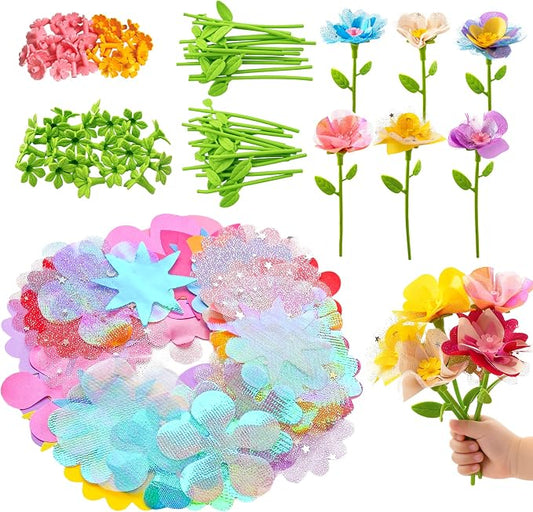 180 Piece Fabric Flower Refill Kit for DIY Bouquets and Flower Maker | Colorful fabric flower parts for DIY bouquets,arts and crafts,creative learning and gift making for girls