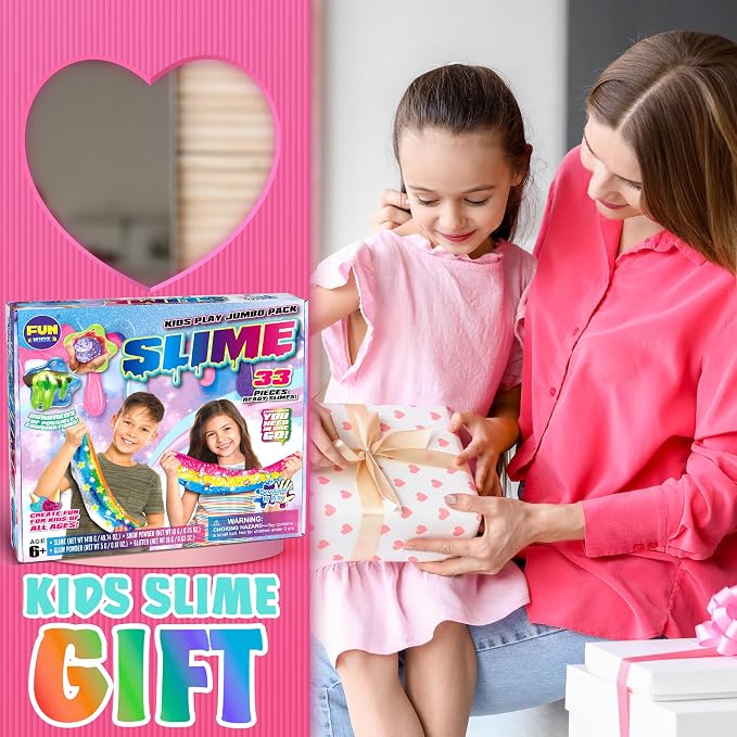 33 Cups Jumbo Slime Kit for Kids, FunKidz Premade Ultimate Slime Pack to DIY Soft, Cloud, Clear, Butter, Glitter, Glow in Dark Slime Making Kit Party Favors Gift Toys for Girls and Boys