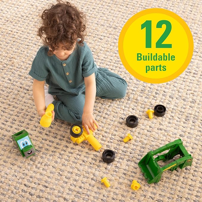 BUILD-A-BUDDY Take Apart Toys - John Deere Skid Steer - Includes Kids Ratchet Tool - 2-in-1 Toddler Building Toys with Free Rolling Wheels - 13 Pieces - Ages 18 Months and Up